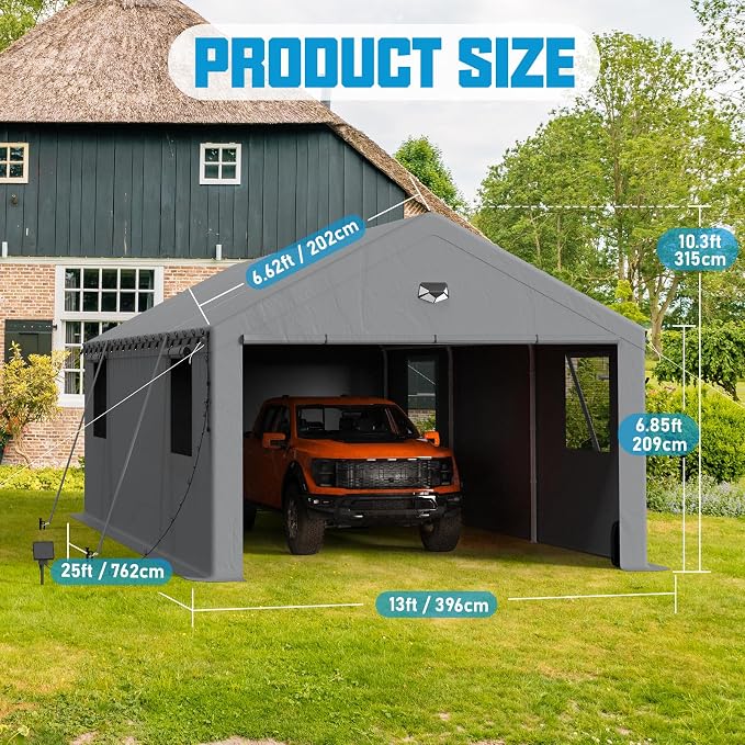 13x25 Carport Canopy, Heavy Duty Car Port, Portable Car Ports Garage - Image 2