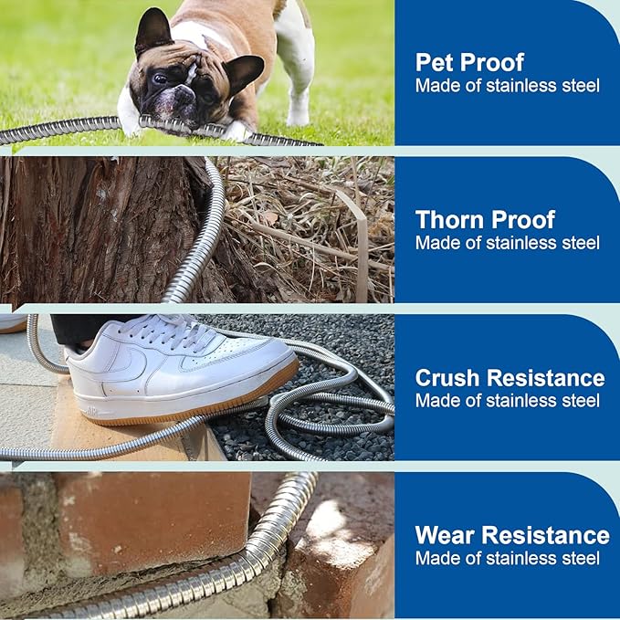 Metal Garden Hose 50 Ft With Hose Nozzle, Flexible Stainless Steel Garden Hose - Image 4