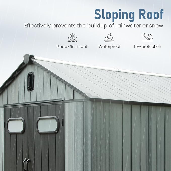 Domi 8x6 FT Outdoor Resin Storage Shed, All-Weather Double-Wall Storage Building - Image 4