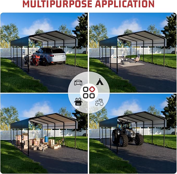 Metal Carport 10 x 15 FT with Heavy Duty Frame & Galvanized Steel Roof - Image 4