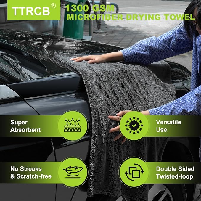 2 Pack 1300 GSM Car Drying Towel, Microfiber Towels - Image 2