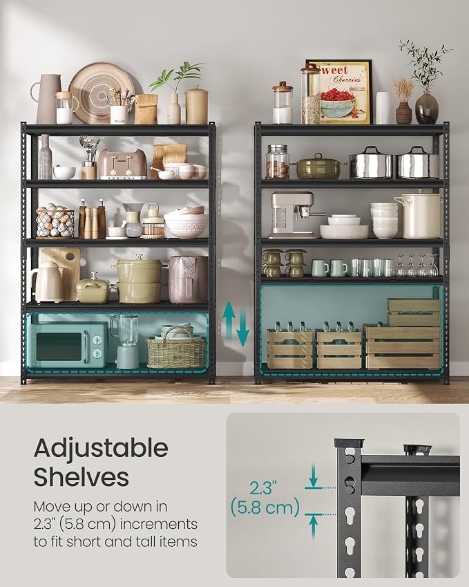 SONGMICS 5-Tier Storage Shelves Set of 2, Heavy-Duty Garage Shelving, - Image 6