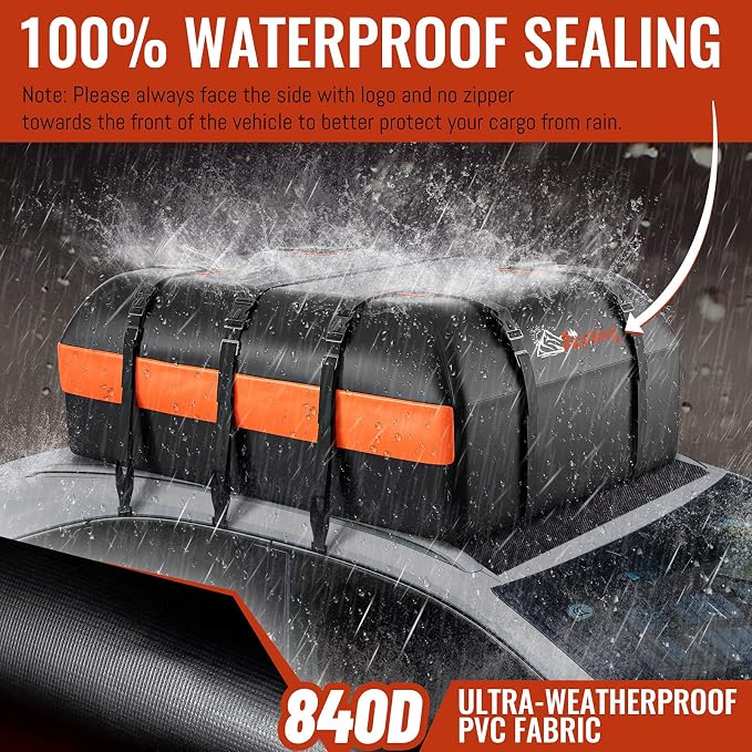 Car Rooftop Cargo Carrier Bag, 15 Cubic Feet Waterproof Heavy Duty 840D Car - Image 2