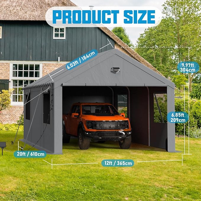 12x20 Carport Canopy, Heavy Duty Car Port, Portable Car Ports Garage - Image 2