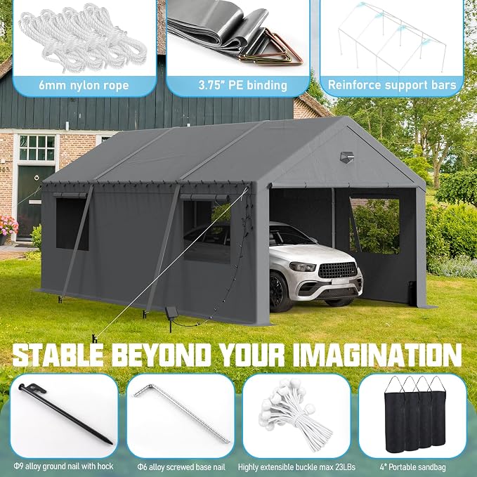 12x20 Carport Canopy, Heavy Duty Car Port, Portable Car Ports Garage - Image 3