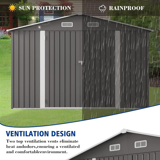 10 x 8 FT Large Outdoor Storage Shed w/Lockable Door, Heavy Duty Metal Garden - Image 6