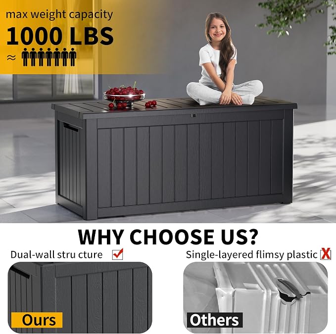 270 Gallon Outdoor Storage Box Patio Deck Box Waterproof, Resin Lockable - Image 6
