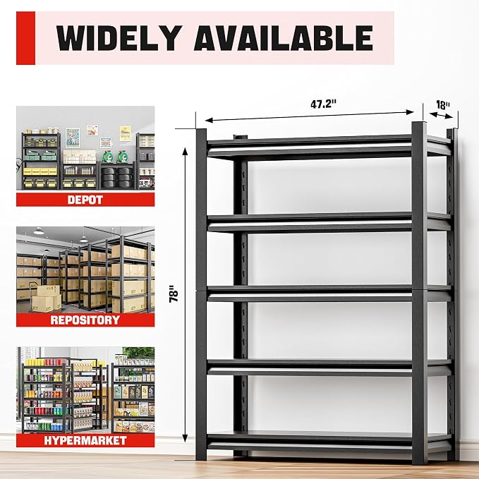 Garage Storage Rack – Heavy Duty 5 Shelf Metal Shelving, Durable Storage - Image 2