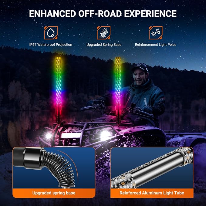 2PCS 4FT Fat Whip Lights for UTV ATV - Image 6