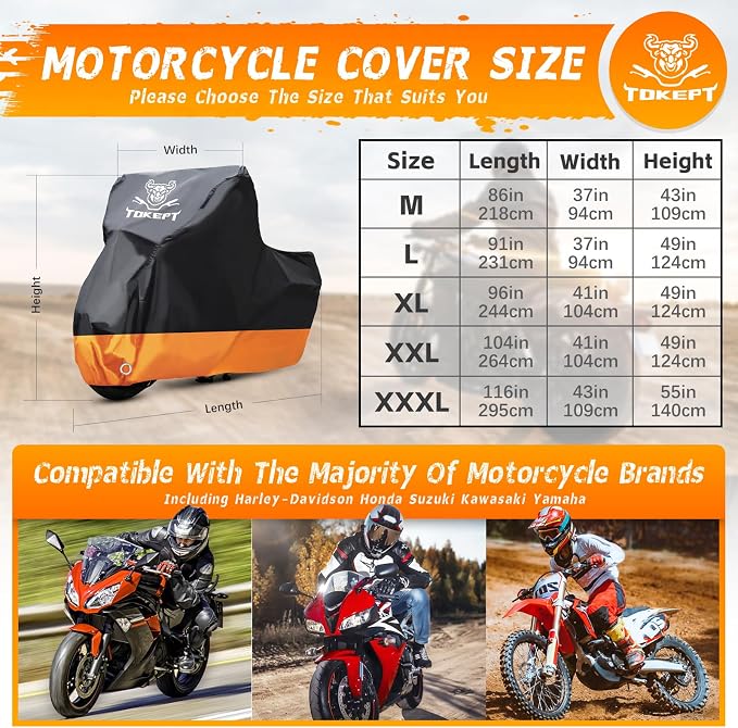 Motorcycle Cover, All-Season Waterproof Outdoor Sun Protection Fit up to 104 - Image 2