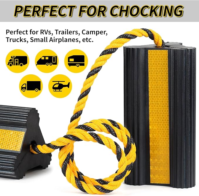 Heavy Duty Rubber Wheel Chocks, 2 Pair, Non-Slip Tire Stopper Blocks - Image 5