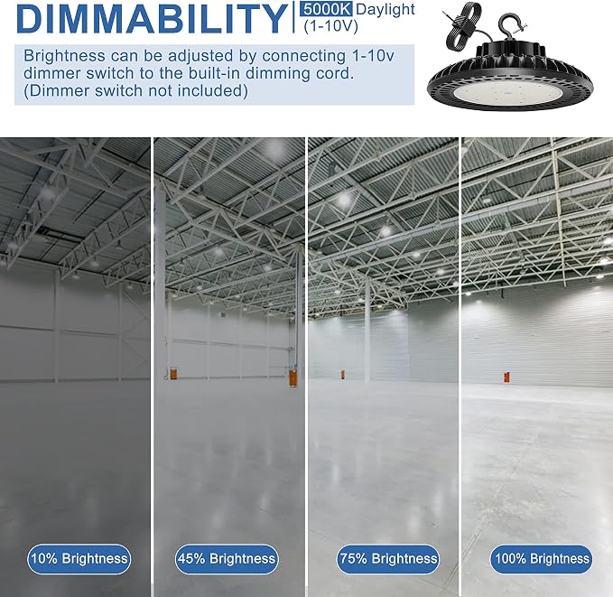 6 Pack 300W LED High Bay Light, UL&DLC Listed 41000LM Dimmable UFO High Bay LED - Image 3