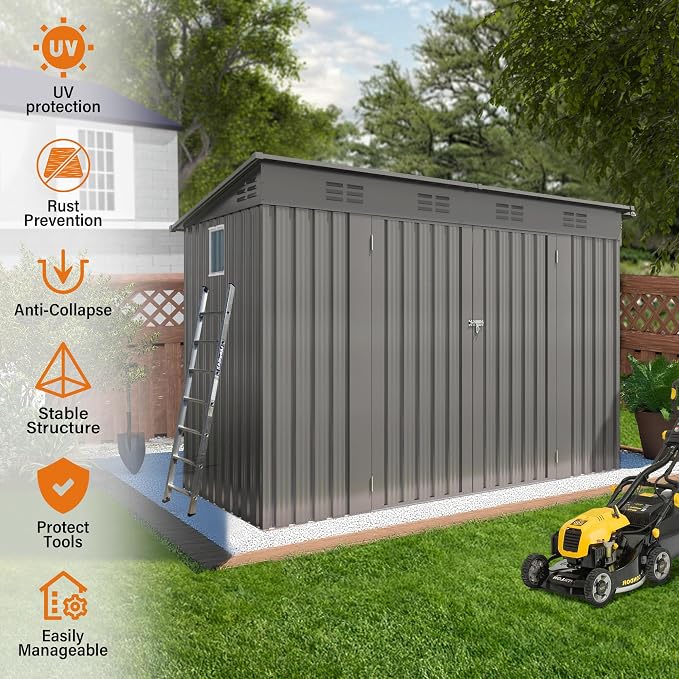 4x9 FT Lean to Shed with Window, Metal Sheds & Outdoor Storage with 6 Vents and - Image 8