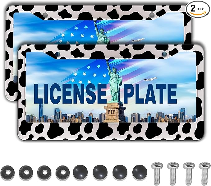 License Plate Frames Black and White License Plate Frame Animal Cow Print White by Unknown