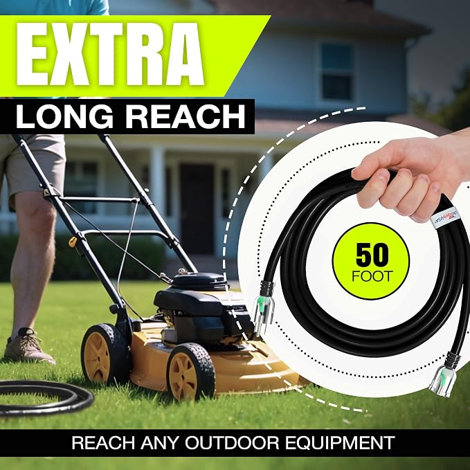 50ft Outdoor/Indoor Extension Cord 16/3 Gauge Heavy Duty 3 Prong SJTW, - Image 6
