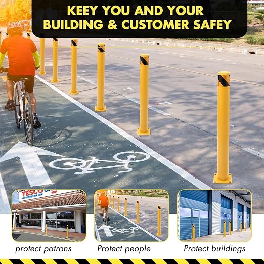 4 Pack Safety Bollard Post, 42 Inch Height 4.5 Inch Diameter Yellow Pipe Safety - Image 7