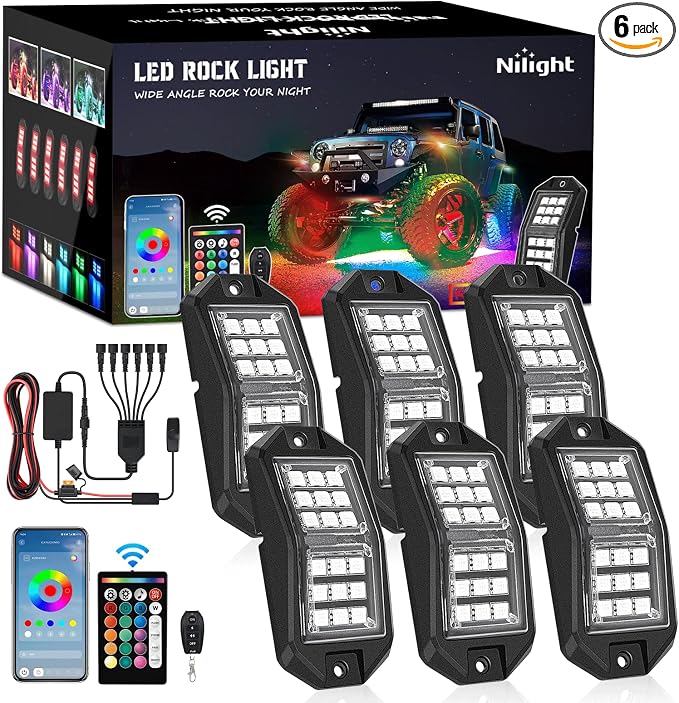 Nilight RGB LED Rock Lights Kit 6 PCS 18LED Wide Angle Wheel Well Light by Nilight