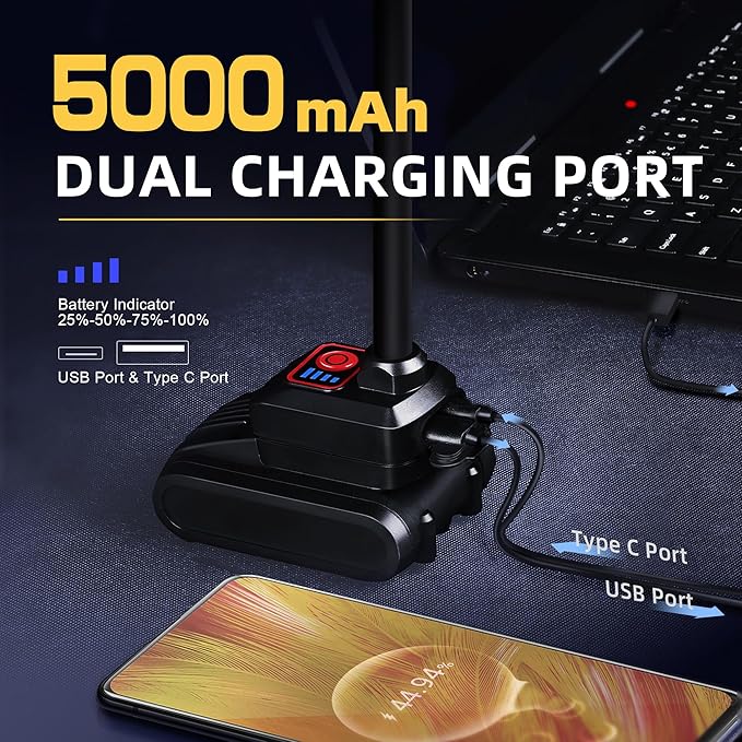 LED Work Light, 5000mAh Magnetic Gooseneck Light Rechargeable, 2000 Lumen - Image 3