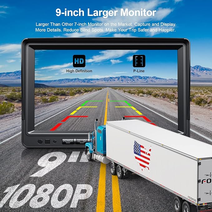 Fookoo HD 1080P 9" Wireless Backup Camera System, 9-inch Dual/Quad Split - Image 2