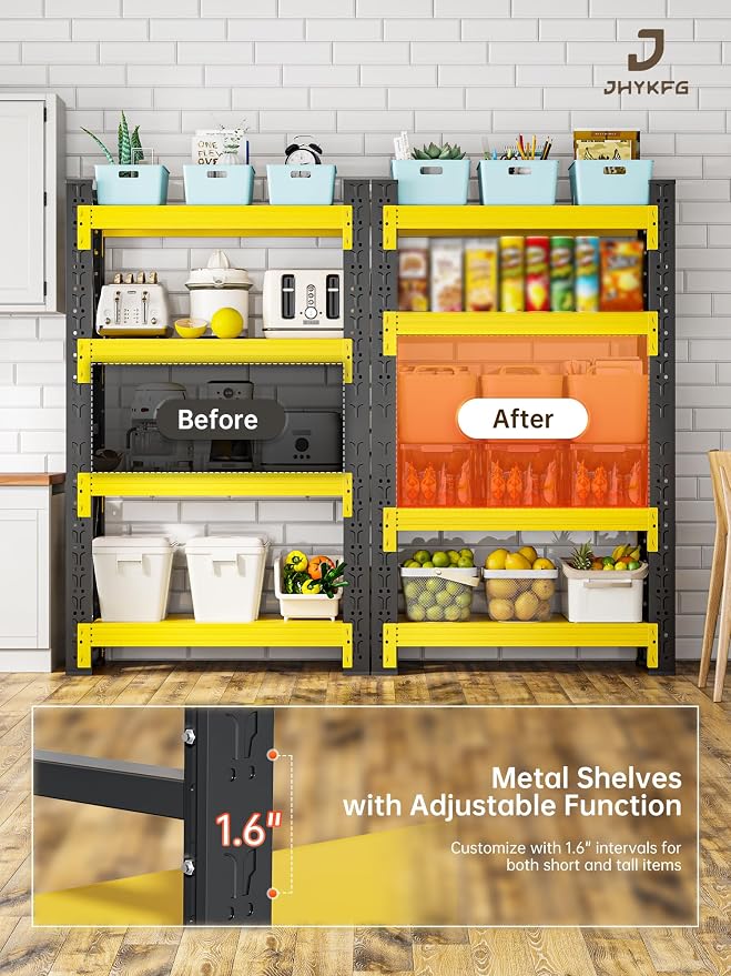 4-Tier Storage Shelves, Adjustable Industrial Metal Shelf System, 200lbs - Image 6