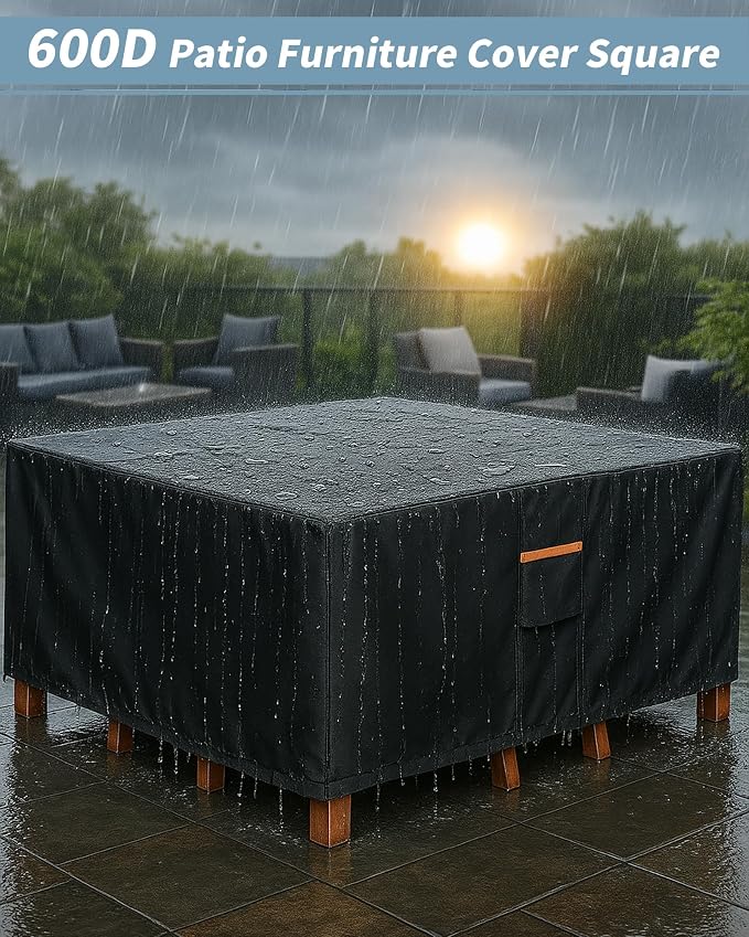 Outdoor Waterproof Furniture Cover, 54W x 54L x 28H inches Heavy Duty 600D - Image 2