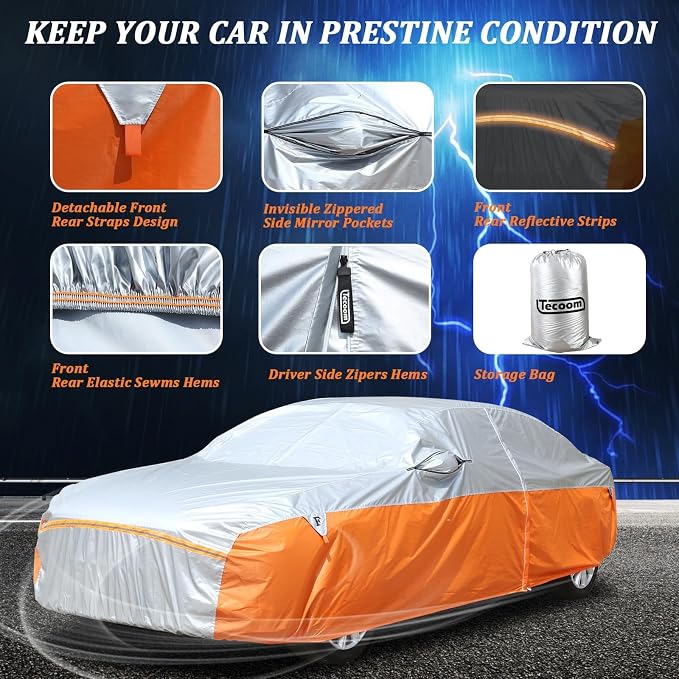 Waterproof Car Cover for Automobiles, All Weather Full Exterior Covers Fit for - Image 3