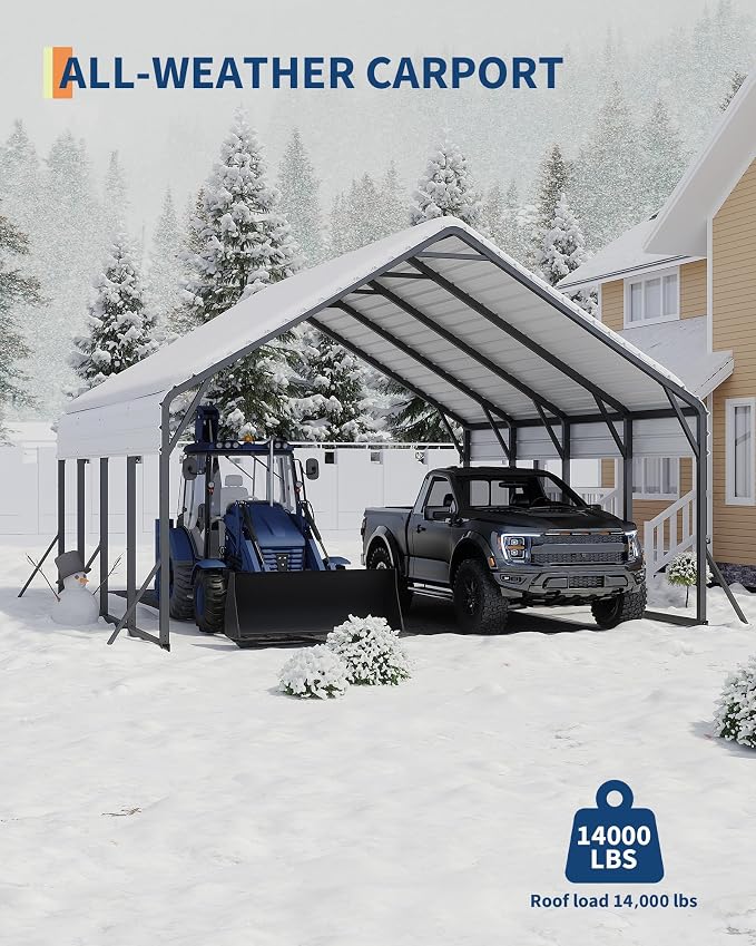20'x20'x13' Metal Carport for 2 Cars, Heavy Duty Car Ports for Heavy Snow - Image 5