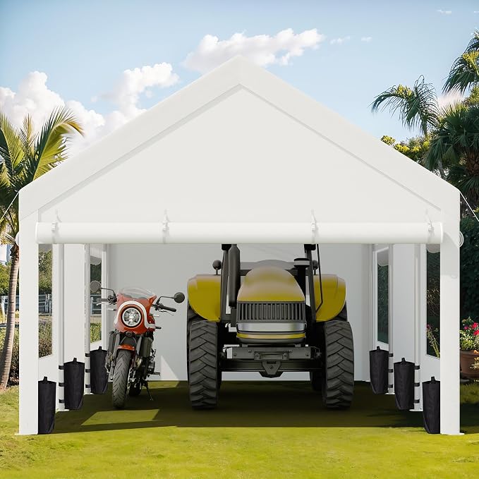 JY QAQA Carport, 12x20 FT Heavy Duty Carport Reinforced Steel Poles - Image 2