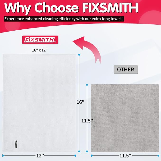 FIXSMITH White Microfiber Cleaning Cloth -Pack of 12, Highly Absorbent Cleaning - Image 2