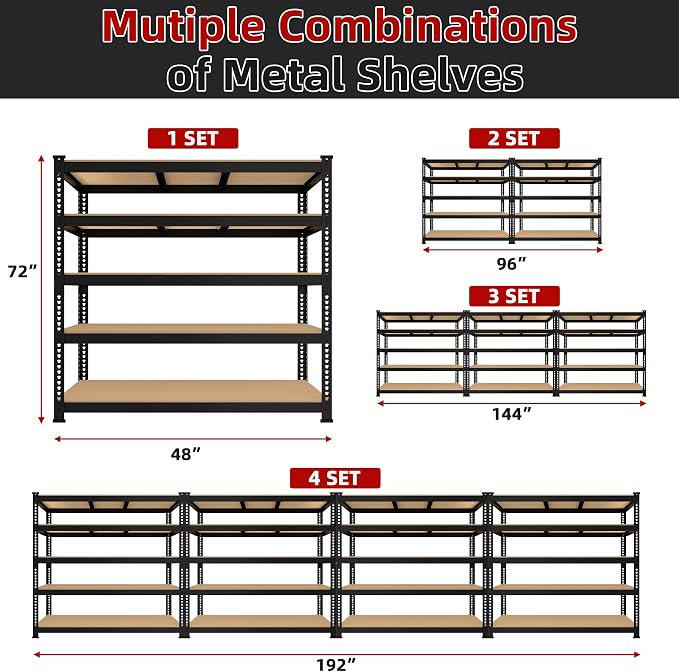 2 Packs 48" W x 24" D x 72" H Adjustable Garage Storage Shelves - Image 8