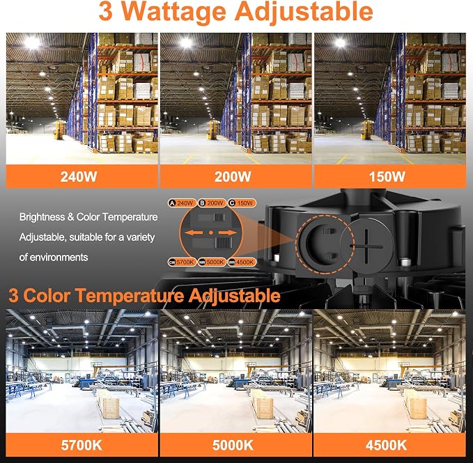 3Pack LED High Bay Lights, 240W UFO High Bay LED Shop Lights, 36000LM - Image 5