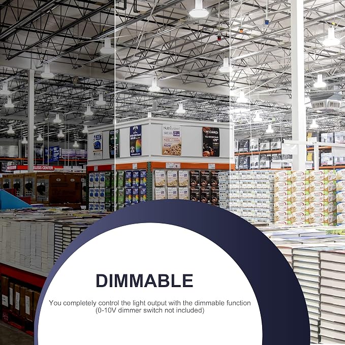 150W UFO-LED-High-Bay-Light, UL & DLC Listed 5000K Daylight 21000LM, 0-10V - Image 4