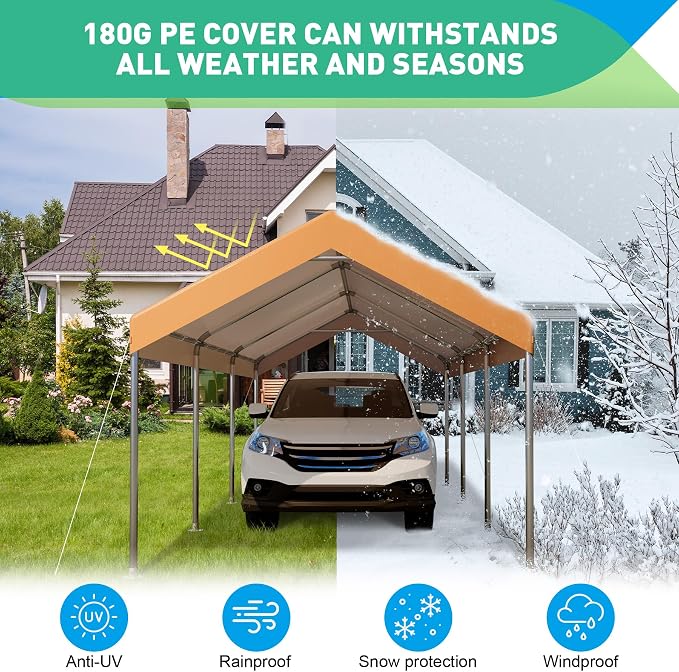 10X20 Ft Heavy Duty Carport Canopy, Portable Garage, Car Tents, Reinforced - Image 4
