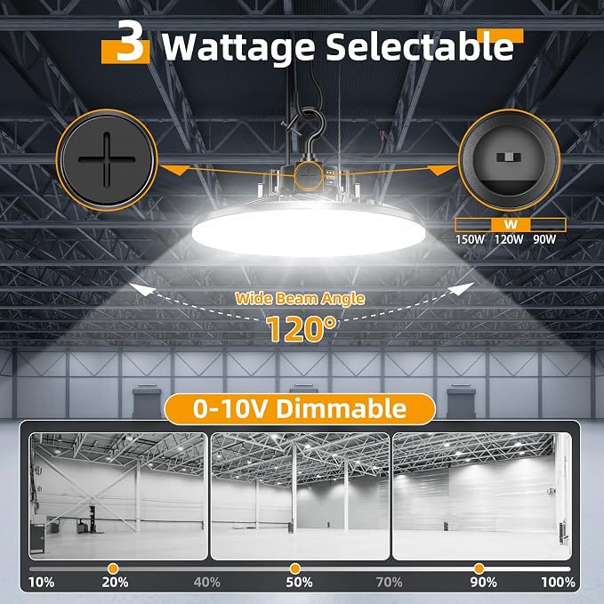 3 Pack 480V LED High Bay Light UL DLC Listed UFO Light 150W 100W 80W Adjustable - Image 3