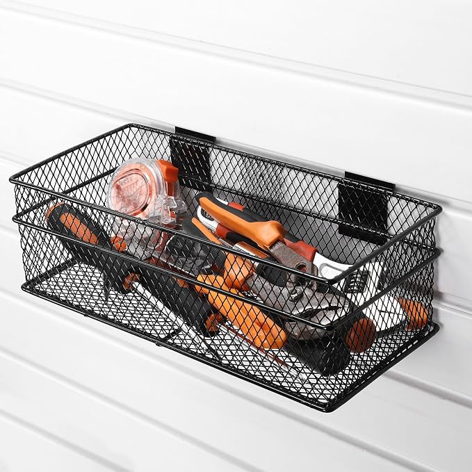 Barydat 4 Pcs Slatwall Basket Set Ventilated Metal Slatwall Basket Hanging Wire - Image 2