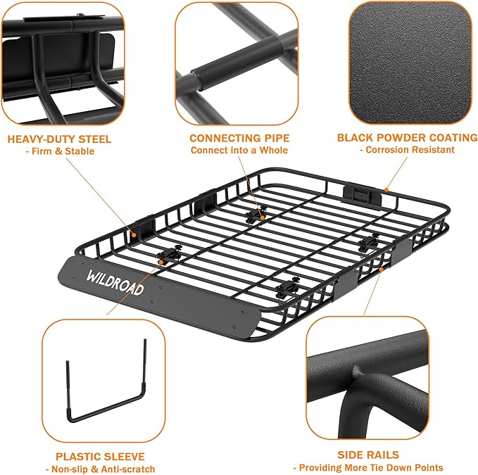 WILDROAD Roof Rack Cargo Basket, Upgraded 4” Fence Car Roof Basket - Image 3