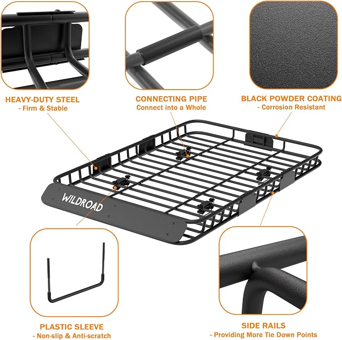 WILDROAD Car Roof Cargo Basket Combo of Upgraded 64"x 39"x 4" Roof Rack Cargo - Image 3