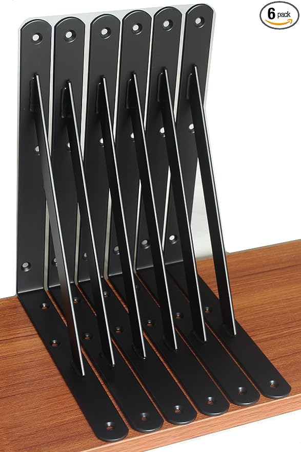 6 Pack L10 x H 8" Black Heavy Duty Shelf Brackets by MHMYDZ