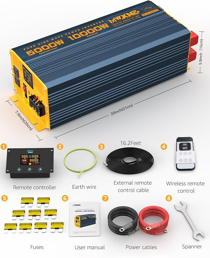 5000 Watt Power Inverter Pure Sine Wave 12V DC to 110V 120V 10000W Peak Heavy - Image 9