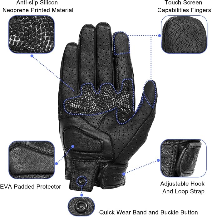 Updated Men’s Motorcycle Gloves Goatskin Leather Anti-Slip Street Bike Gloves - Image 3