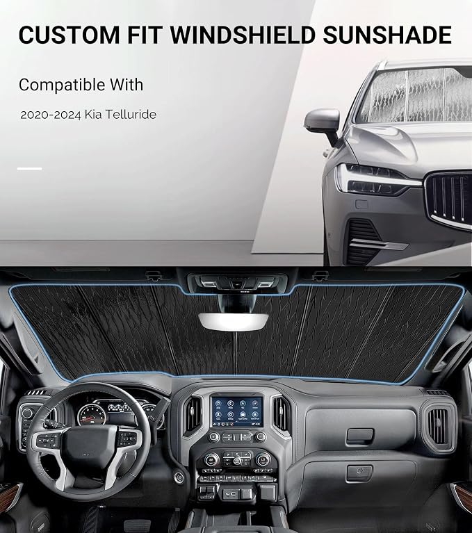 Windshield Sun Shade for Kia Telluride 2020-2024, Front Window Sunshade Shield - Image 2