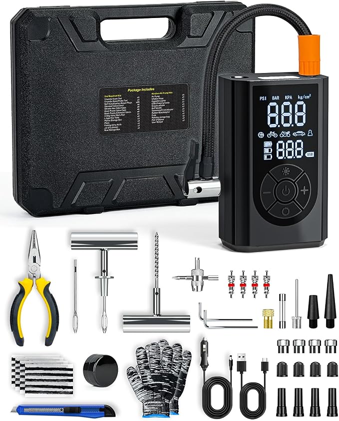 Tire Repair Kit with Portable Air Compressor, Tire Plug Kit 58PCS with Cordless by FRIWOLE%C2%AE%E2%80%94SmartDailyCare