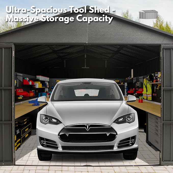 Domi 12'x20' Metal Garage Shed, Heavy Duty Outdoor Steel Carport - Image 3