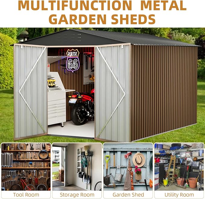 8X12FT Outdoor Metal Storage Shed, Lockable Weatherproof Garden Shed - Image 6
