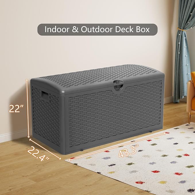 80 Plus Gallon Resin Deck Box, Waterproof Outdoor Storage Bin - Image 3