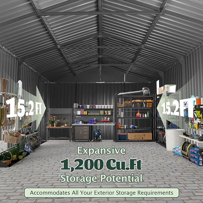 Domi 12’x15’ Outdoor Metal Garage Shed, Weatherproof Enclosed Carport - Image 8