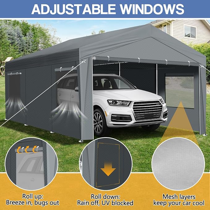 VINGLI 12x20 Carport Canopy Portable Garage - Image 4