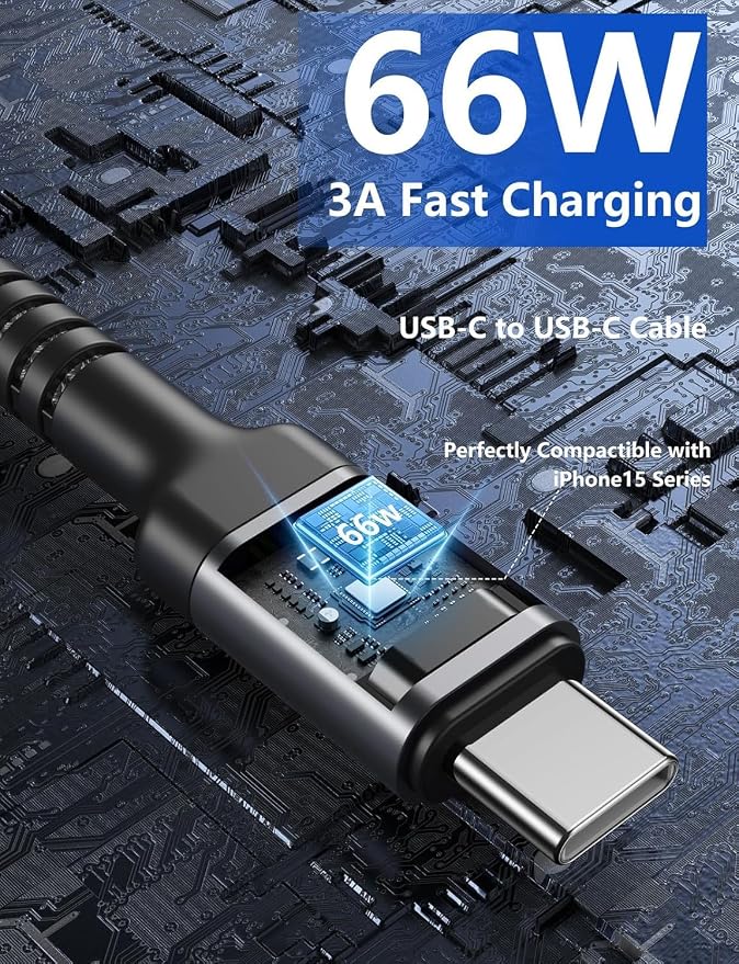 USB C Cable 10FT, USBC to USB-C Cable, Type C Fast Charging Nylon Braided Cord - Image 5