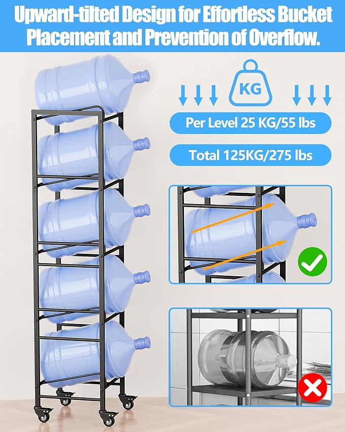 5 Gallon Water Jug Holder, Movable 5 Tier Heavy Duty Water Rack - Image 5