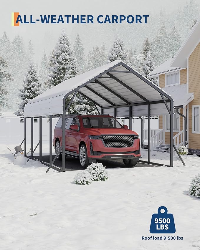 13'x21'x11' Oversized Metal Carport, Steel Heavy Duty Car Ports - Image 5